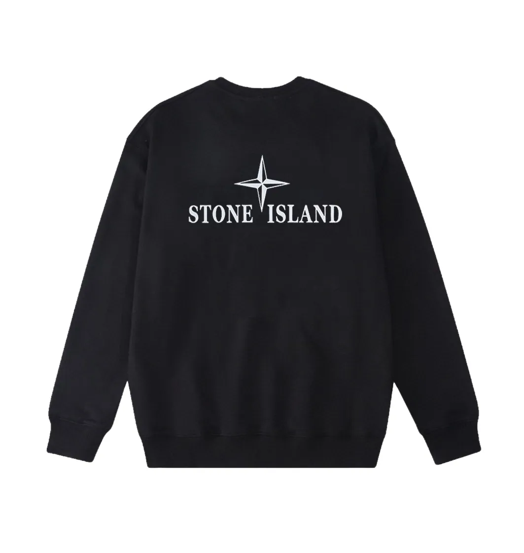 W811#P160💰 Stone Island classic front and rear compass logo printed round neck long-sleeved sweatshirt! Versatile base round neck sweatshirt for couples! Simple armband design, customized 1*1 thread (fine texture), 380g double-strand large terry fabric, very good quality, foreign trade craftsmanship, respect the original version! The threads at the cuffs and hem are all original bartacks! The time-consuming and material consumption distinguishes the ordinary version on the market! Tops worn by celebrities from all walks of life on INS, can be matched with couple styles!  Color: Black White Size: M-XXL